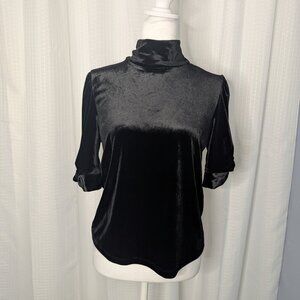 Sanctuary Black Velvet Feel Top, Bubble sleeve, size S
